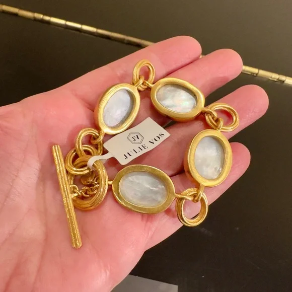 Julie Vos NWT authentic luxury minimalist Iridescent Chalcedony Blue Bracelet - Picture 16 of 17